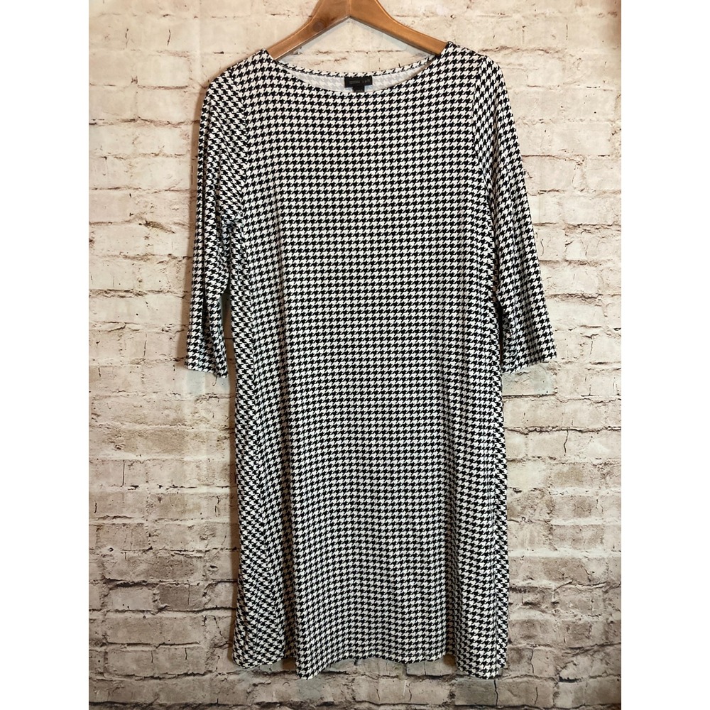 J. Jill Wearever Dress Womens Medium Black White Houndstooth Print Ultra Stretch